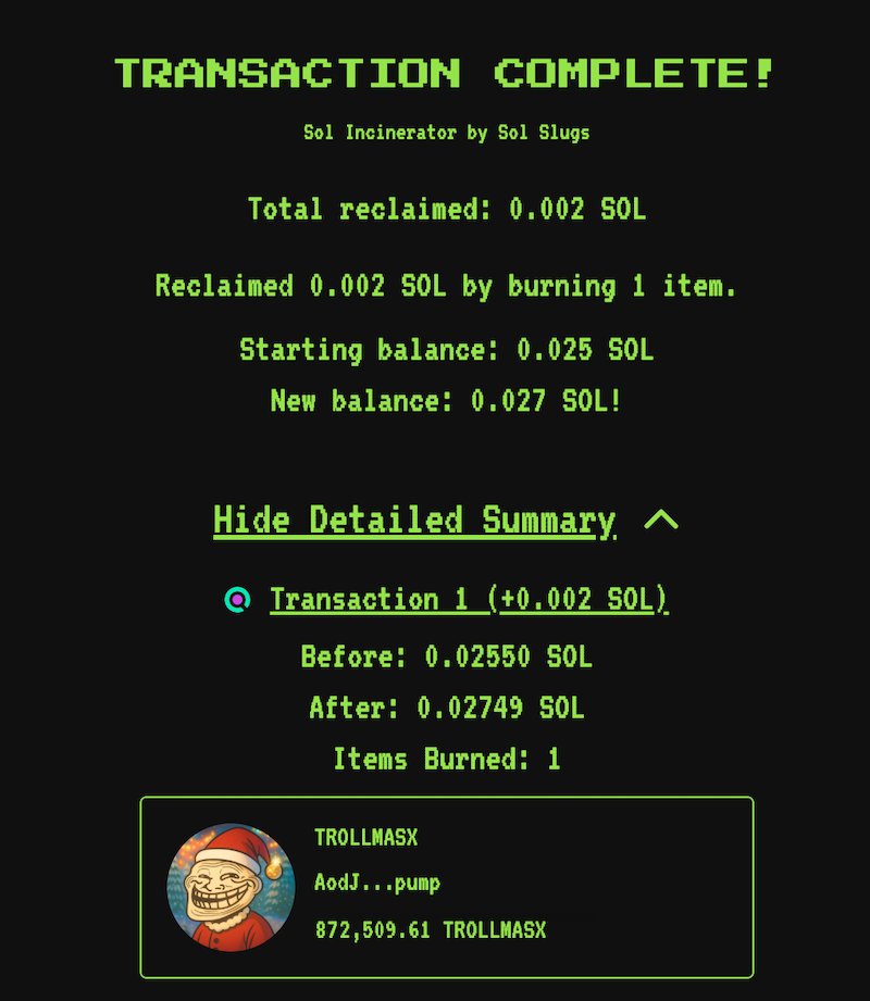 First Burn of 800k Tokens