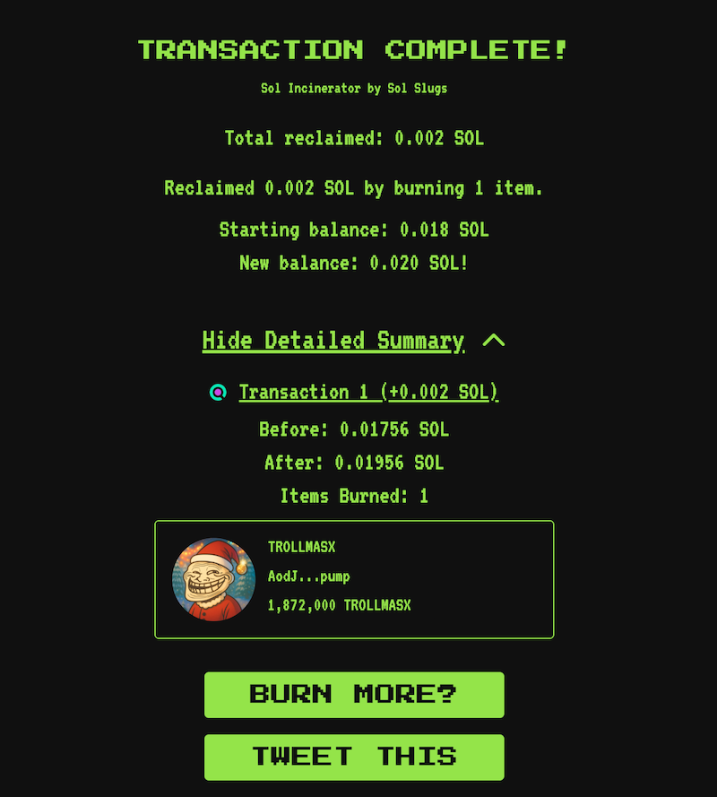 Second Burn of 1.8 Million Tokens